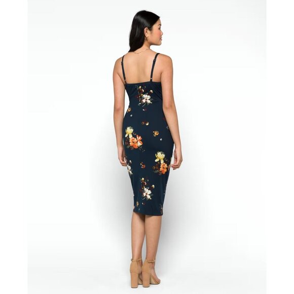 Nine Britton Vivienne Floral Navy Midi Dress Knot Detail Adjustable Straps Small - Picture 3 of 11